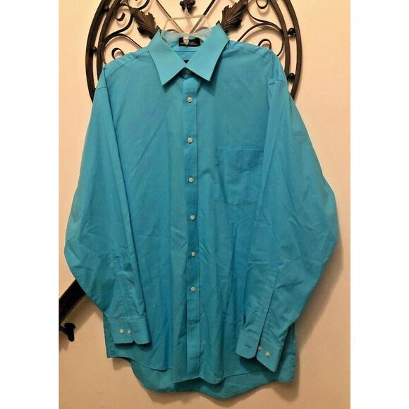 16 1/2 34-35 Stafford Blue Cotton Blend Broadcloth Reg Fit Button Down Shirt - Picture 2 of 8